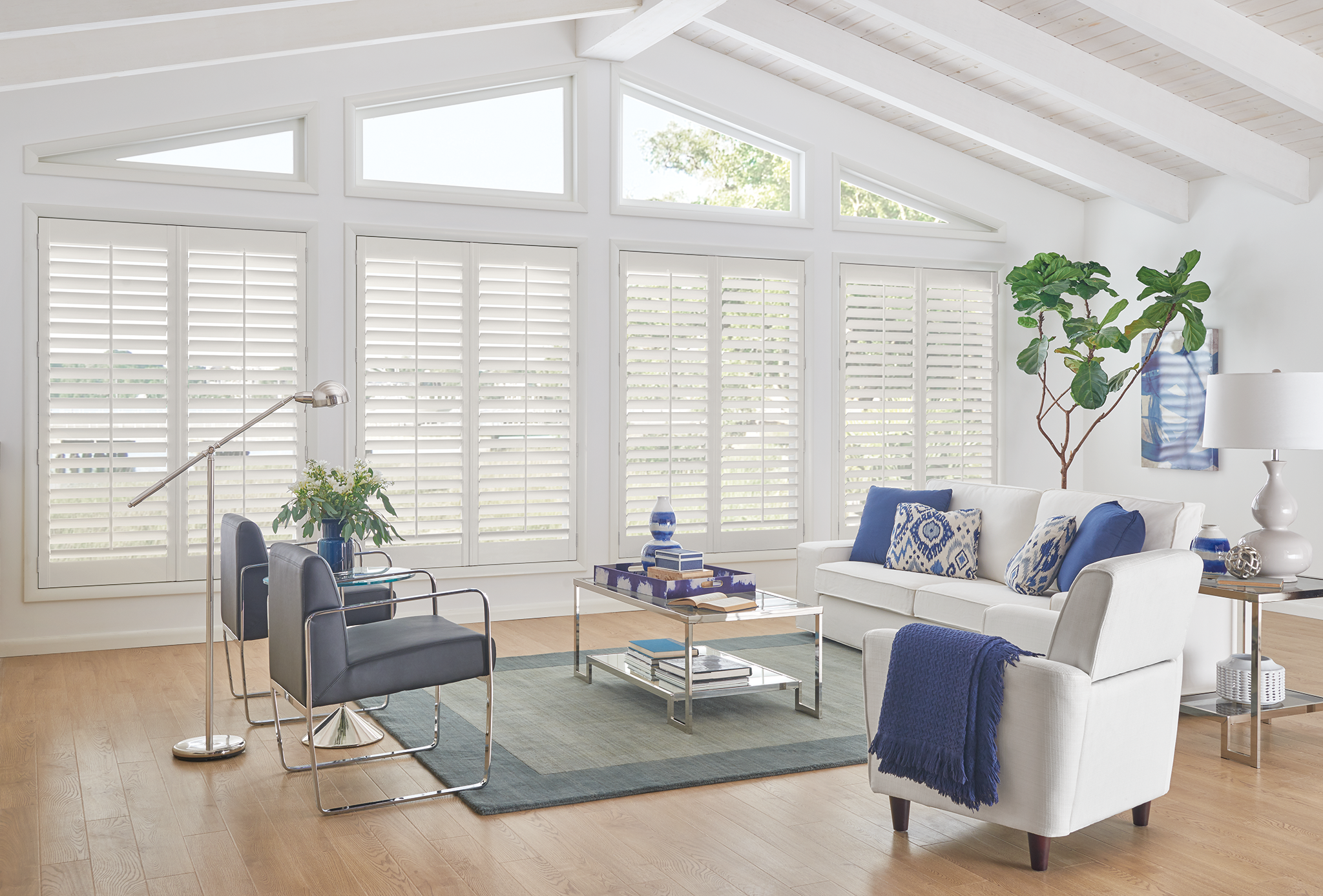 image of living room with wood shutters