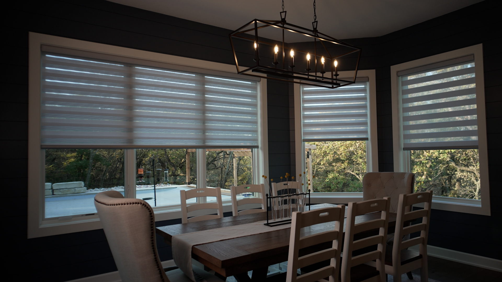 dinner table with motorize blinds